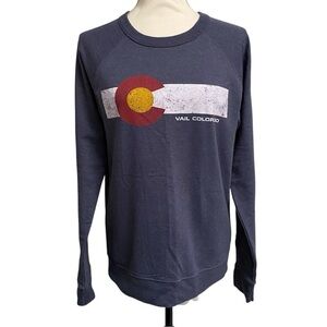 Vail Colorado Graphic Raglan Sweatshirt Navy Blue Adult Small